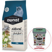 Натурална суха храна Ownat Classic FISH с прясна океанска риба и пилешко, за пораснали котки 8кг + подарък контейнер